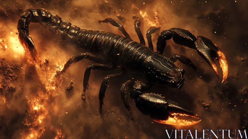 Volcanic macro-scorpion rendered in molten inferno detail.