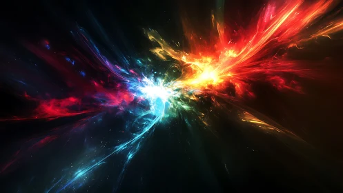 Cosmic energy collision ignites multicolor nebula core.