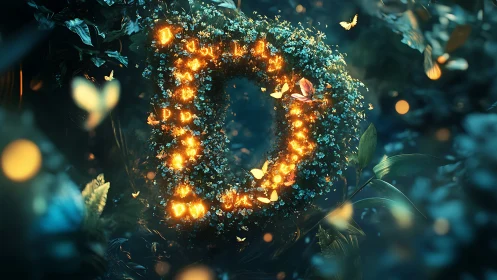 Glowing floral letter D wrapped in fireflies and twilight magic.