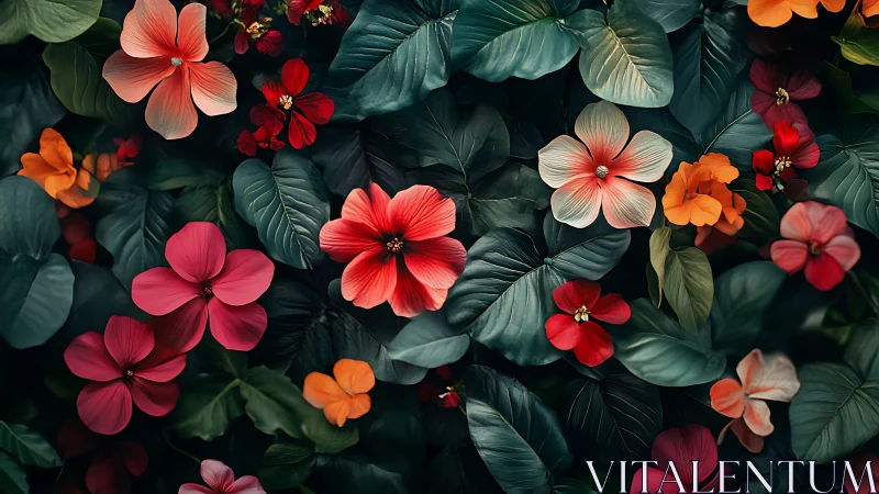 Vibrant Blooms in Lush Foliage. Colorful Garden.