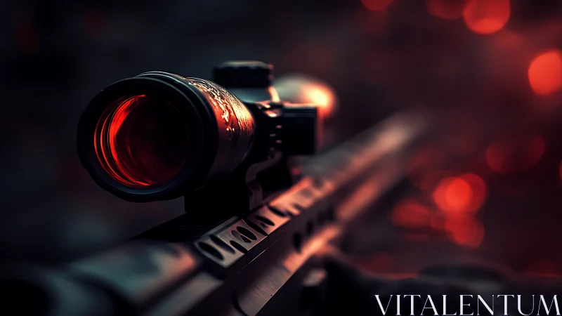 Tactical Rifle Scope with Red Reticle in Focus.