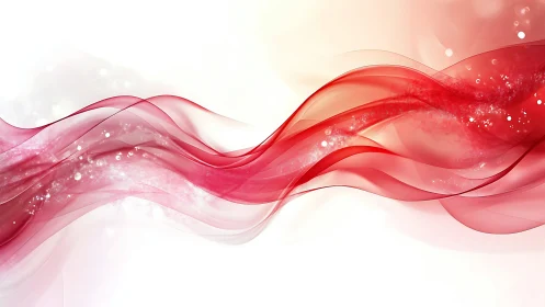 Red translucent wave ribbons over soft white background.