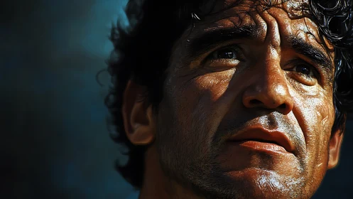 Male face rendered in close-up with dramatic directional light