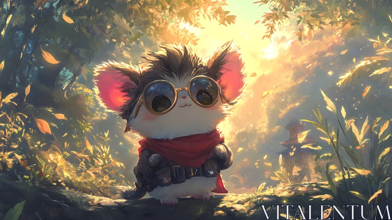 Adventurous forest critter in glowing backlit foliage.