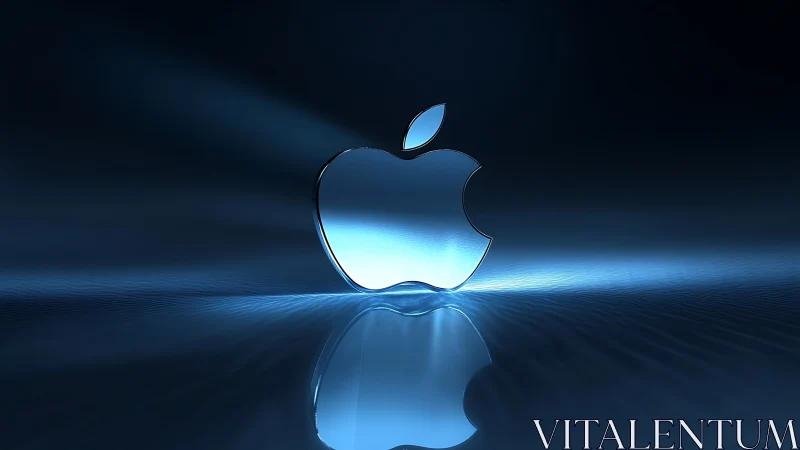Glass apple emblem rendered with blue volumetric rim lighting.