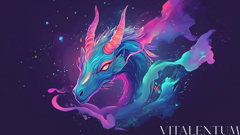 Neon cosmos coils around a dreaming chromatic dragon’s gaze