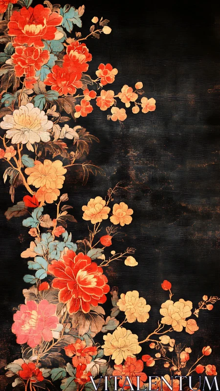 Vintage Floral Bouquet Against Dark Weathered Background