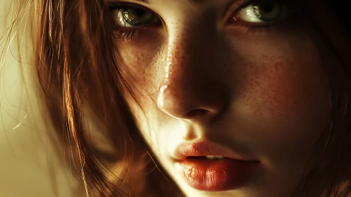 Freckled face portrait shows close-up emotional intensity