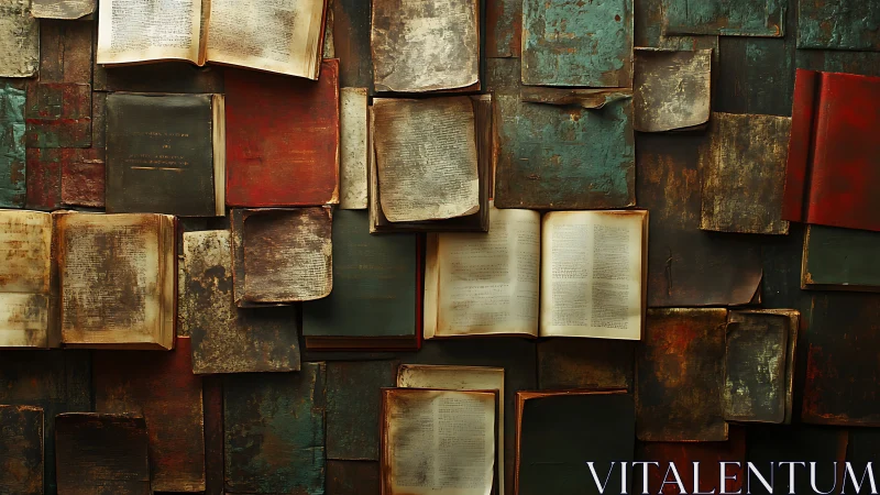 Timeworn Library Patchwork of Open Pages and Silent Covers.