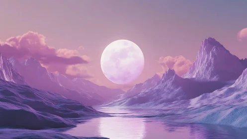 Lunar-illuminated alien ice valley renders with pastel volumetric light