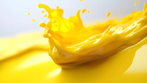 Vivid yellow paint splash in motion, dynamic and abstract style.