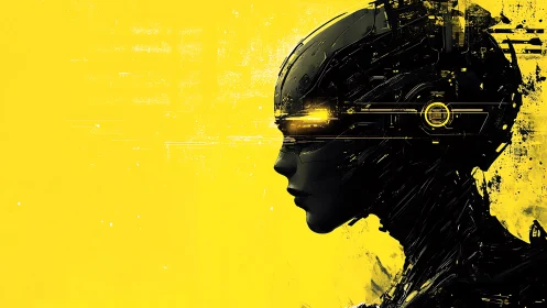 Cybernetic profile silhouette renders neural visor and mech plating