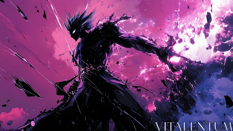 Dynamic neon warrior silhouette in explosive digital painting.