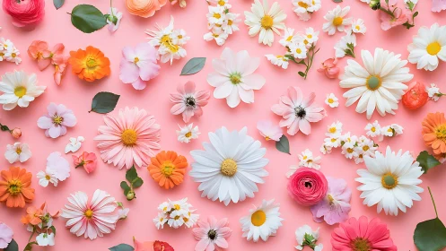 Vibrant Floral Arrangement on Pink Background.