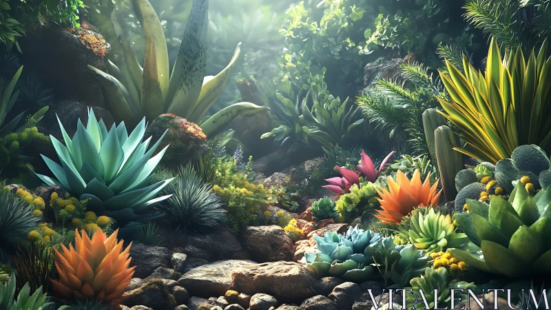 High-detail 3D succulent canyon with volumetric backlighting