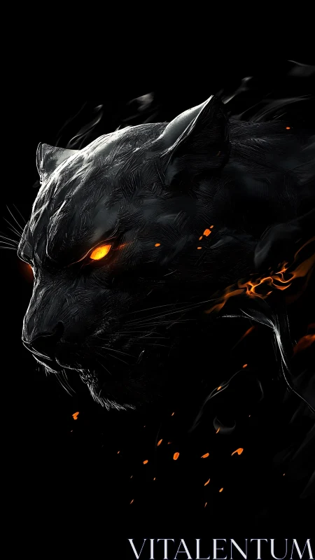 Black panther head with glowing eyes on dark background.