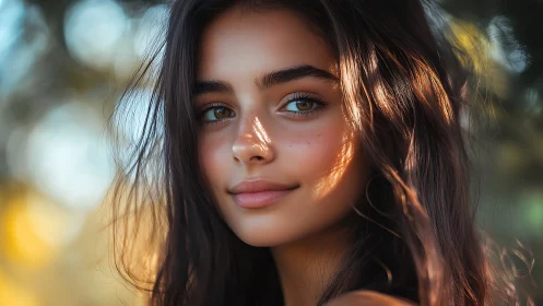 Sunlit portrait captures serene girl in soft golden bokeh