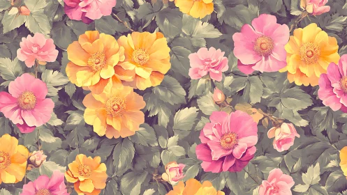 Vibrant Floral Arrangement: Pink, Yellow, and Orange Gerberas with Foliage.
