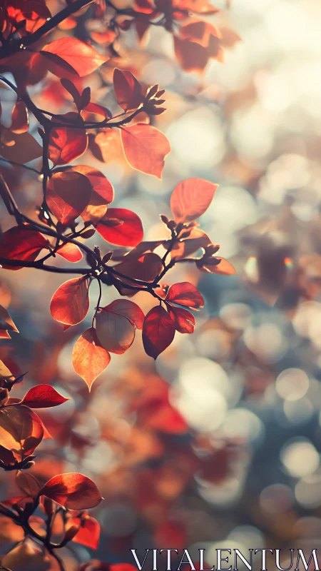 Backlit crimson foliage with shallow depth-of-field bokeh study.