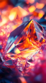 Prismatic gemstone macro with high refraction and bokeh lighting