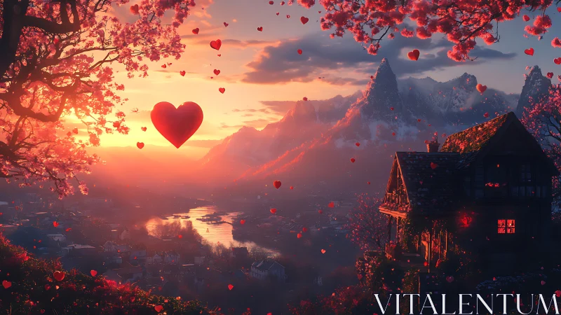 Romantic Fantasy Valley: Floating Hearts Sunset.