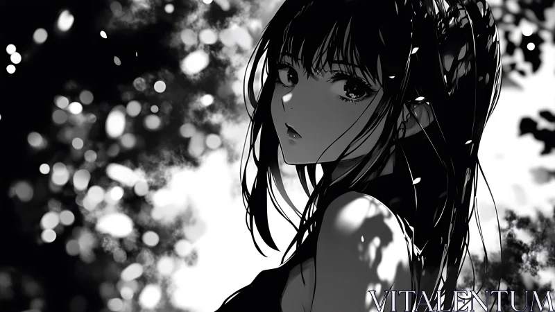 High contrast anime portrait uses bokeh and dappled light modeling