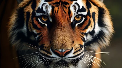 Tiger gaze in ultra-detailed photorealistic close-up portrait.