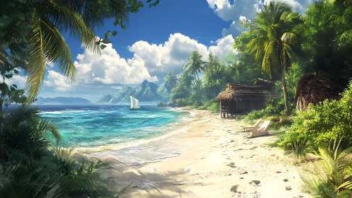 Tropical Coastal Landscape with Volumetric Cloud Rendering and Island Topography