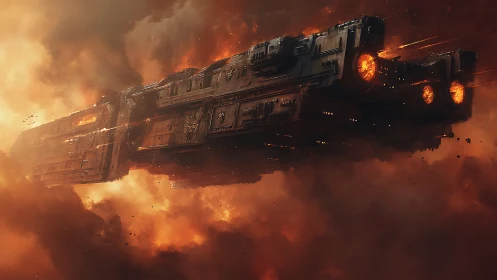 Burning Battleship Engulfed in Inferno.