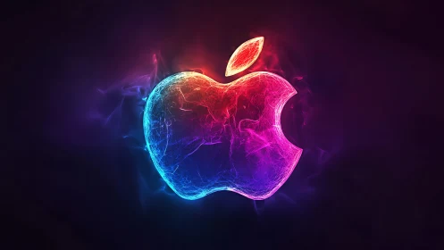 Glowing neon apple shape pulsing with vibrant color energy.