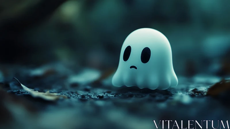 Little lost ghost drifts through a dreamy forest twilight.