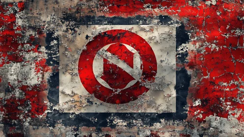 Weathered prohibition sign with fractured red patina.