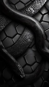 Midnight serpent coils over obsidian geometric armor.