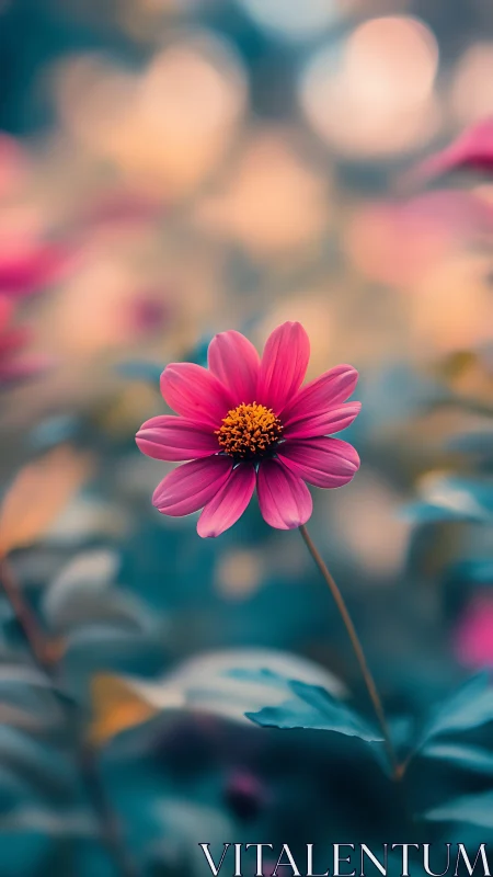 Vibrant Pink Cosmos Flower in Sharp Focus Against Blurred Garden
