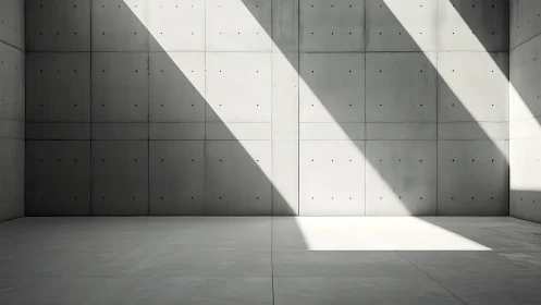 Concrete Interior Space with Diagonal Shadow Patterns