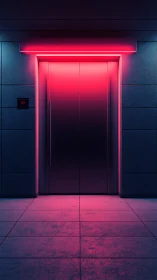 Neon portal elevator glows in electric magenta hush.