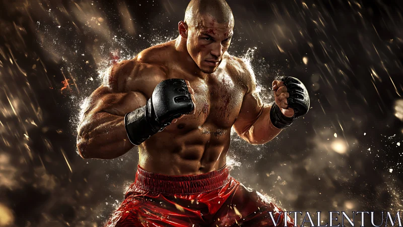 MMA Fighter in Combat Ready Stance with Dramatic Lighting.