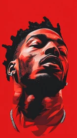 Male digital portrait shows upward-tilted face on red field