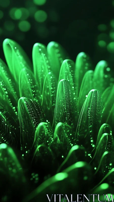 Green translucent abstract forms rise with fine surface detail