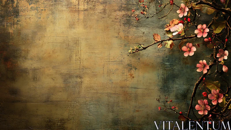 Soft spring blossoms brushing a weathered golden wall.