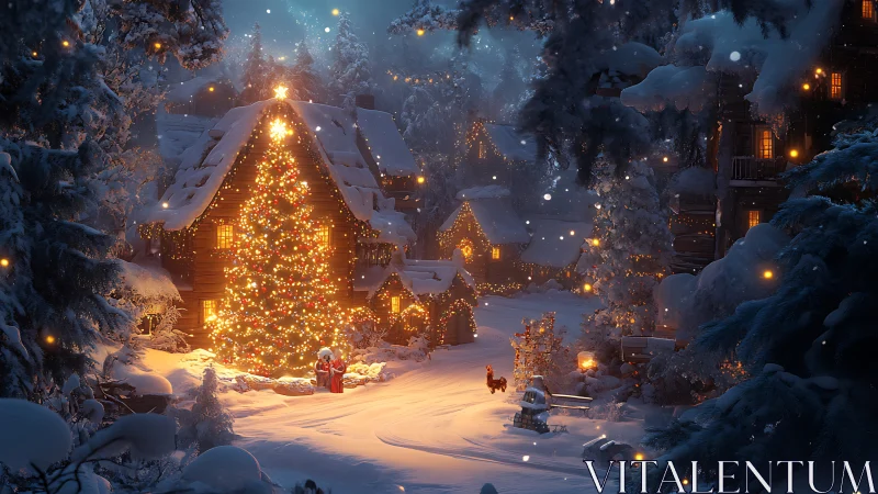 Winter cottage glows beneath a storybook Christmas starlight.
