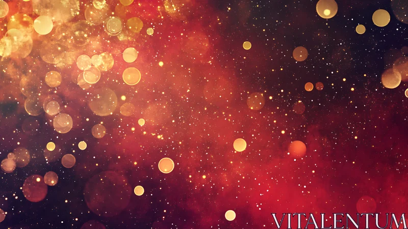 Glowing golden lights drift softly across a dreamy galaxy sky