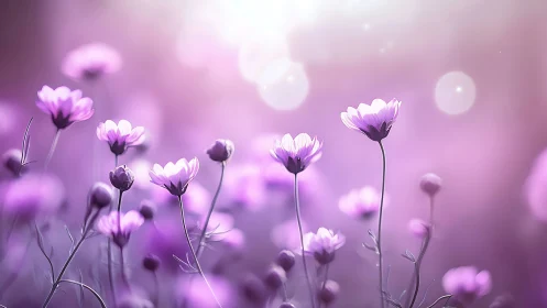 Shallow-depth field selective focus rendering of purple cosmos flowers with bokeh luminosity gradien