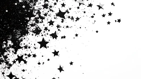 Monochrome star confetti dispersing across negative space.