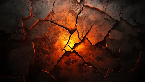 Molten Lava Breach Through Cracked Earth Surface
