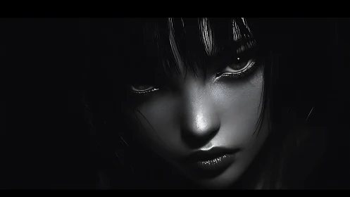 Midnight gaze carved from shadow and silver light.