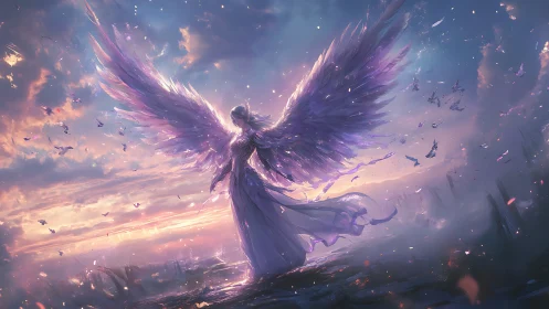 Radiant duskborne seraph unfolds luminous violet wings