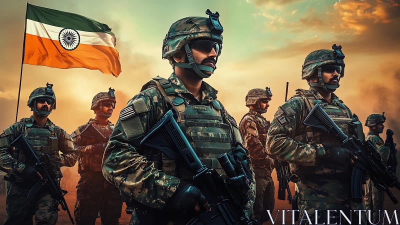 Dedicated soldiers stand united beneath the Indian flag