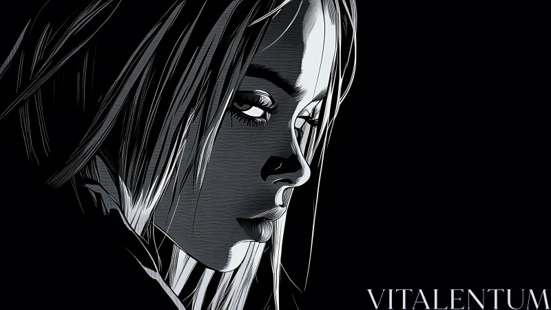 Woman’s face drawn in high contrast monochrome profile