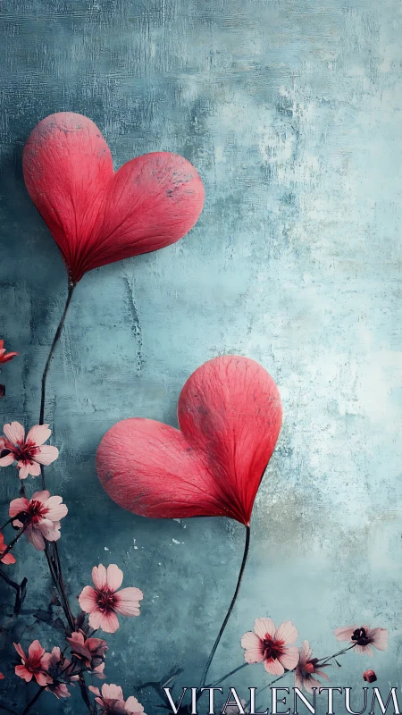 Heart-shaped petals on weathered surface.